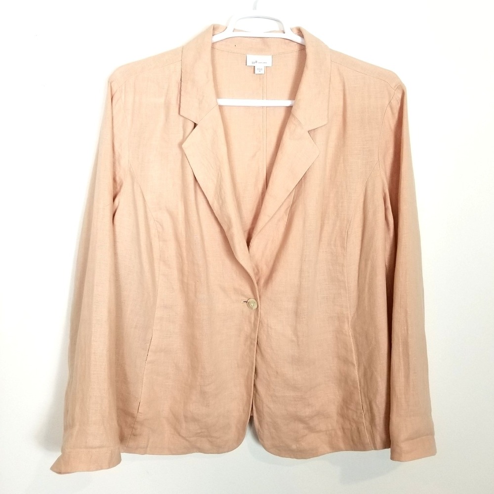 J.Jill Love Linen Blazer Jacket Women‎ Plus Sz 2X Beige One Button 100% Linen